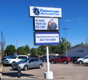 THOMPSON AUTOMOTIVE Commercial Building Signs After Redesign by Mtn High Sign + Design