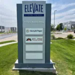 Monument sign for Elevate at Central Centennial located at 7173 S. Revere Parkway in Denver, Colorado.